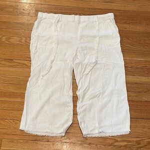 Caslon Linen Blend Cropped Pants 1X White Elastic Waist Drawstring Beach Summer